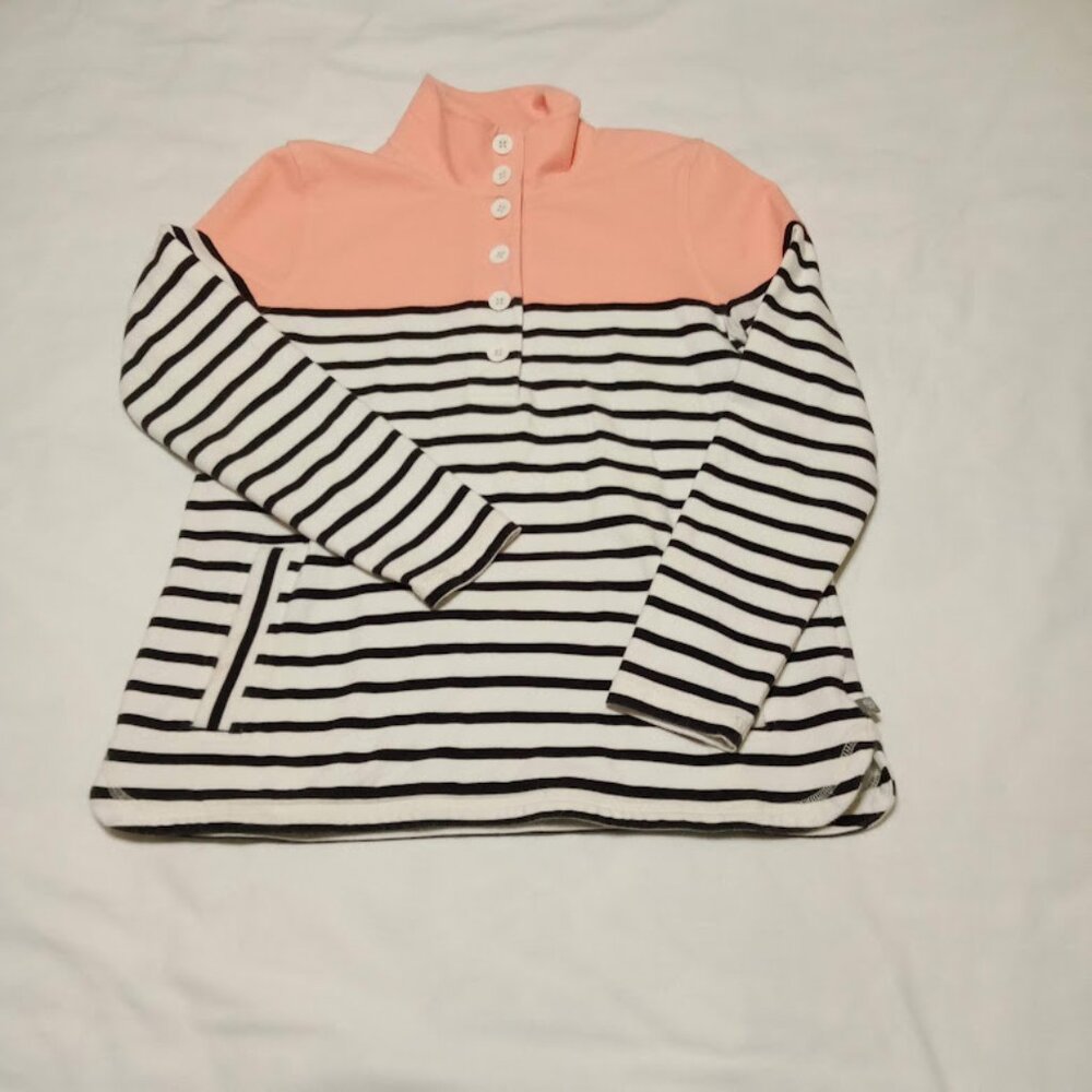 T by Talbots Womens Pink,Black,White Striped High Neck Long Sleeve Top Size Sp